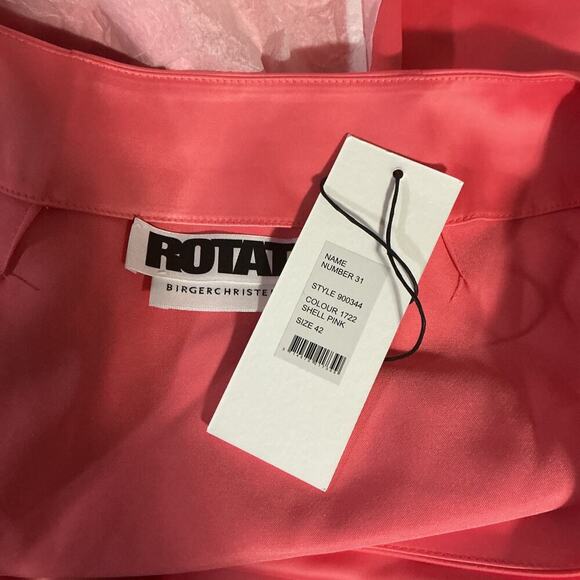 ROTATE Birger Christensen Shell Pink Satin Wrap Mini Dress NWT Size 42 (US 12) - Picture 12 of 15